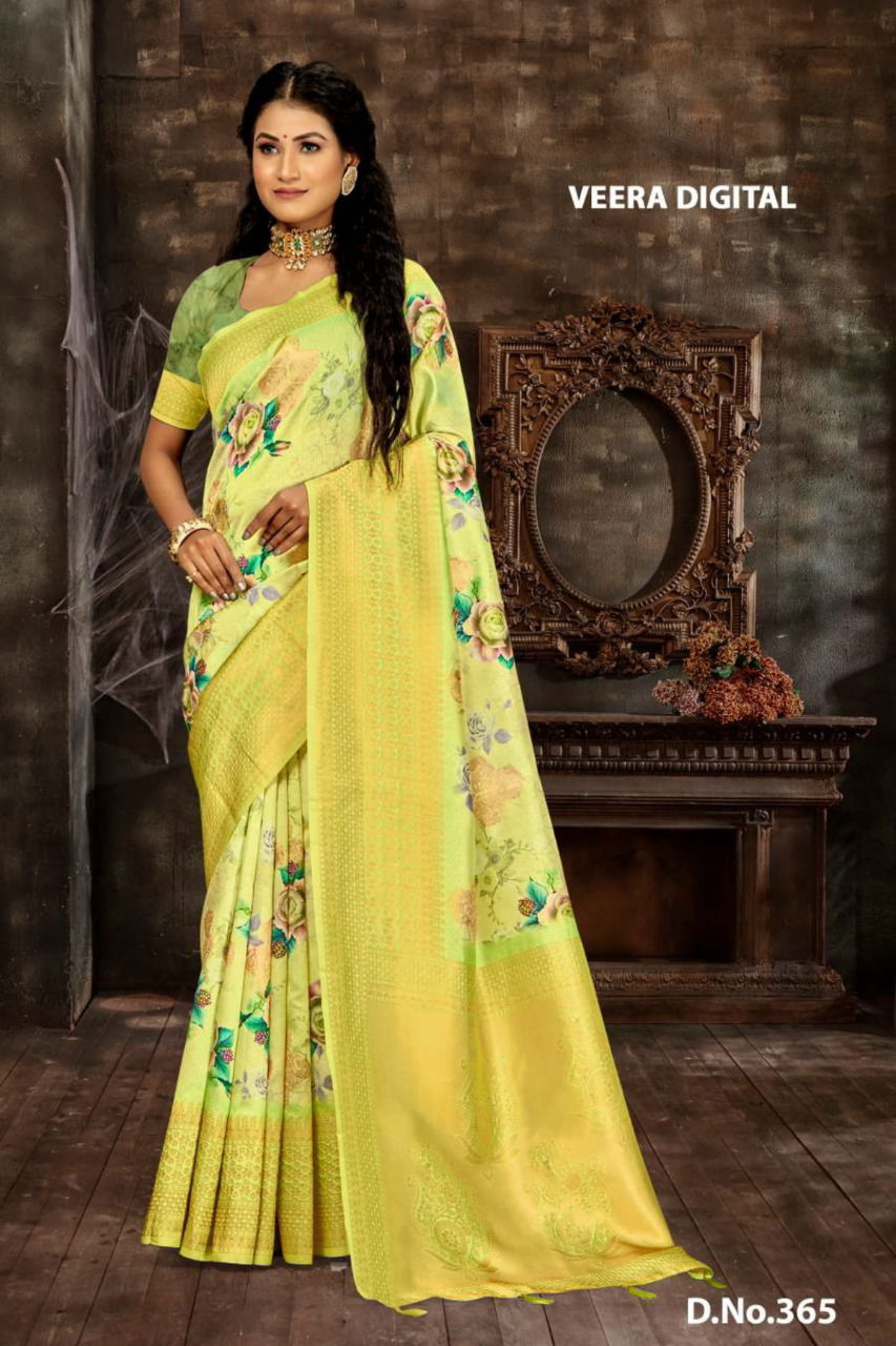 Ynf Veera Digital Print Fancy Exclusive Wear Banarasi Zari Silk Saree Collection 